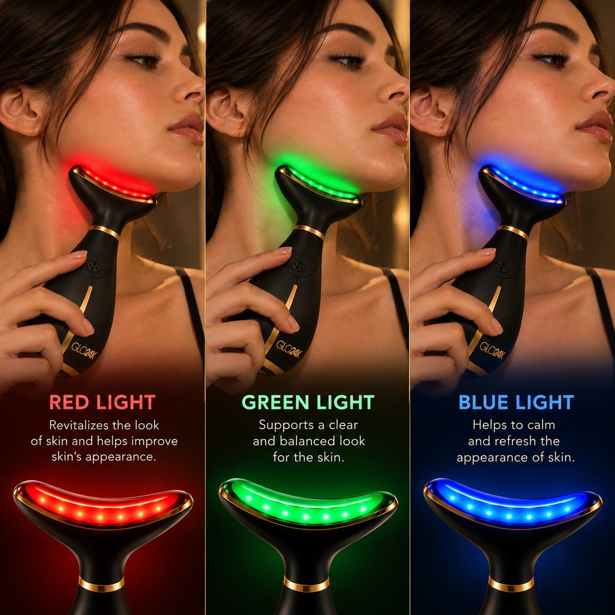 GLO24K red, green and blue light modes