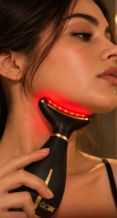 GLO24K in red light mode along the jawline